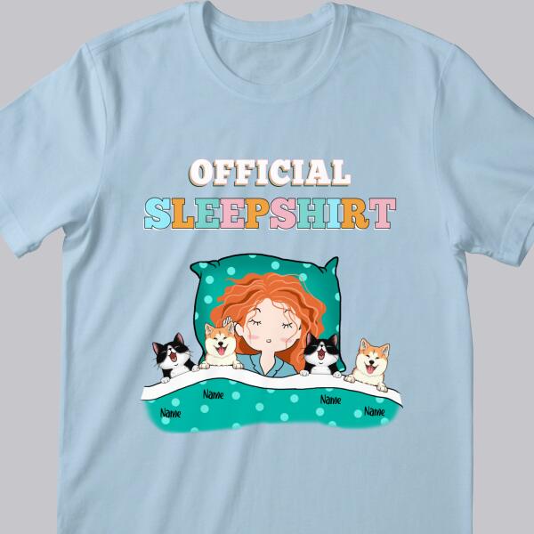 Official Sleep Shirt, Chibi Girl With Her Cat & Dog, Personalized Cat & Dog Lovers T-shirt