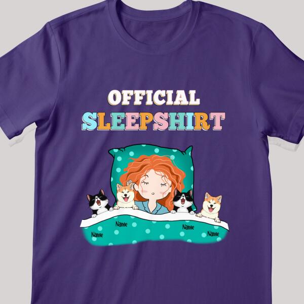 Official Sleep Shirt, Chibi Girl With Her Cat & Dog, Personalized Cat & Dog Lovers T-shirt