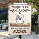 Pawzity Welcome To The Shitshow Metal Yard Sign, Gifts For Cat Lovers, Hope You Brought Alcohol Pastel Welcome Signs
