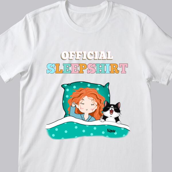 Official Sleep Shirt, Chibi Girl With Her Cat, Personalized Cat Lovers T-shirt