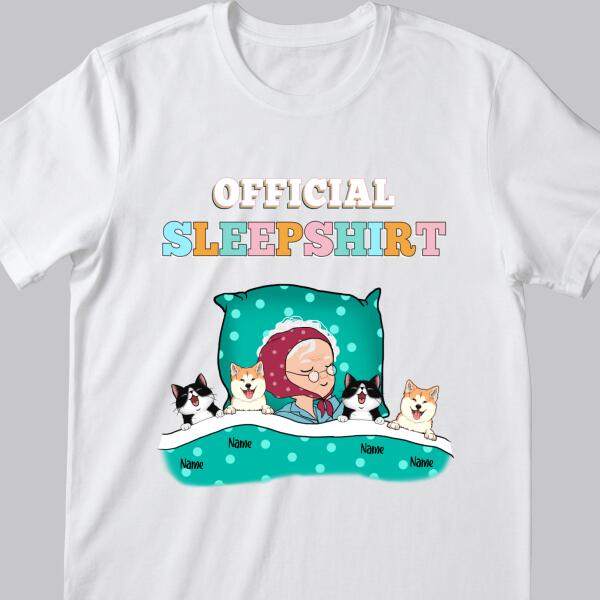 Official Sleep Shirt, Chibi Old Lady With Her Cat & Dog, Personalized Cat & Dog Lovers T-shirt