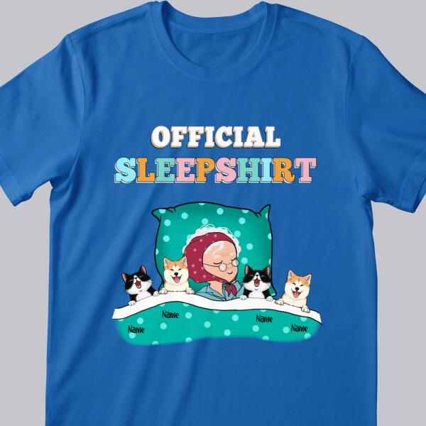 Official Sleep Shirt, Chibi Old Lady With Her Cat & Dog, Personalized Cat & Dog Lovers T-shirt