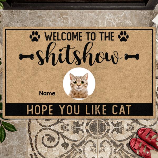 Pawzity Welcome To The Shitshow Personalized Doormat, Gifts For Cat Lovers, Hope You Like Cats Portrait Front Door Mat