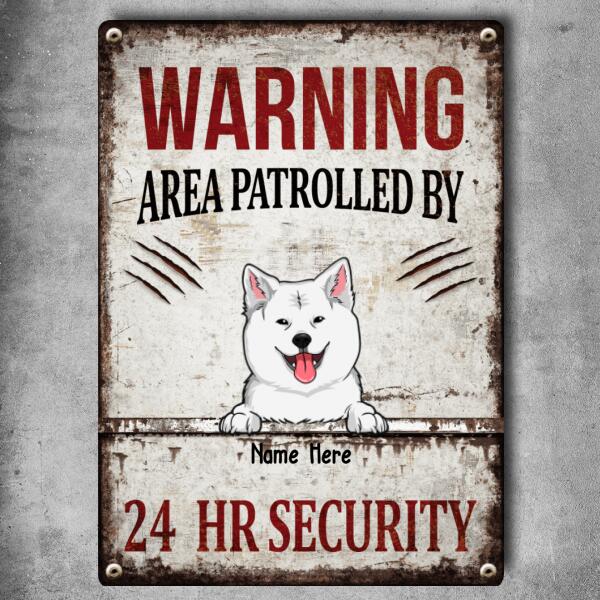 Pawzity Warning Metal Yard Sign, Gifts For Dog Lovers, Area Patrolled By 24 HR Security Funny Warning Signs