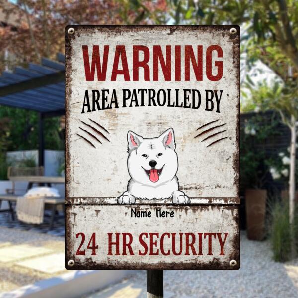 Pawzity Warning Metal Yard Sign, Gifts For Dog Lovers, Area Patrolled By 24 HR Security Funny Warning Signs