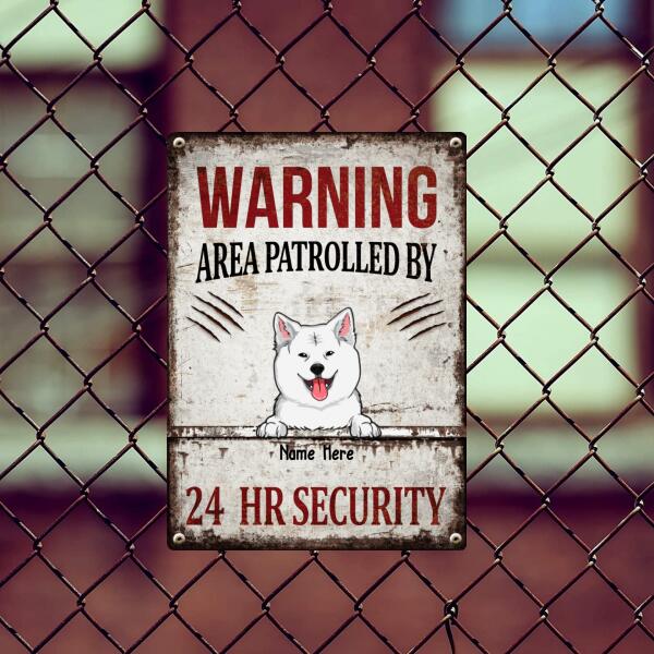 Pawzity Warning Metal Yard Sign, Gifts For Dog Lovers, Area Patrolled By 24 HR Security Funny Warning Signs