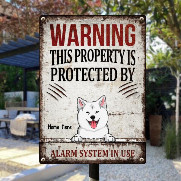 Pawzity Warning Metal Yard Sign, Gifts For Dog Lovers, This Property Is Protected By Alarm System In Use