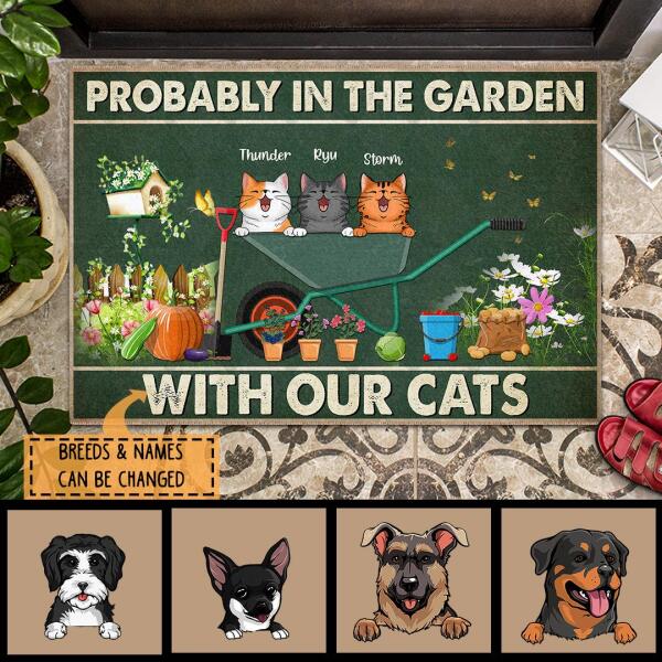 Pawzity Custom Doormat, Gifts For Cat Lovers, Probably In The Garden With Our Cats, Cat On The Wheelbarrow