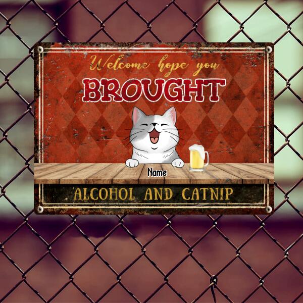 Pawzity Metal Yard Sign, Gifts For Cat Lovers, Hope You Brought Alcohol & Catnip Welcome Signs