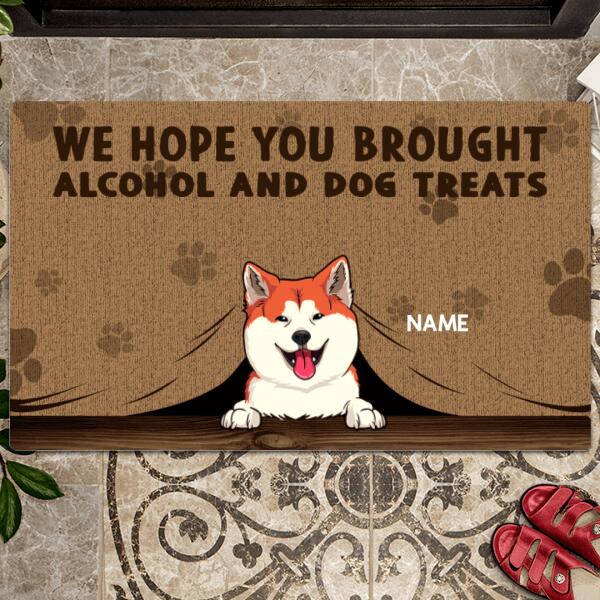 Pawzity Custom Doormat, Gifts For Dog Lovers, We Hope You Brought Alcohol And Dog Treats Front Door Mat