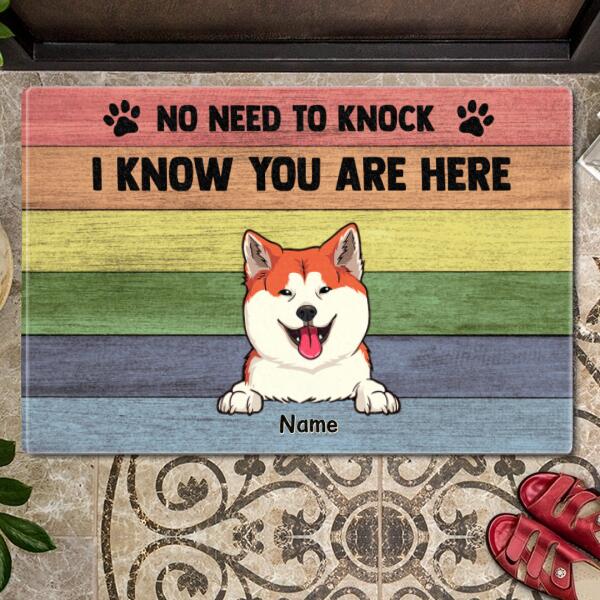 Pawzity No Need To Knock Custom Doormat, Gifts For Dog Lovers, We Know You Are Here Rainbow Wood Front Door Mat