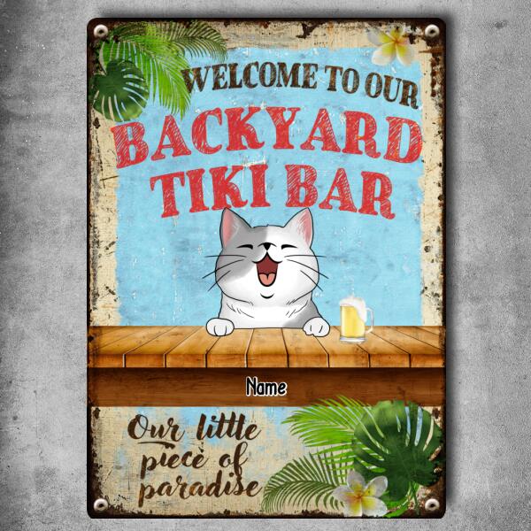 Pawzity Metal Backyard Tiki Bar Signs, Gifts For Cat Lovers, Our Little Piece of Paradise Welcome Signs