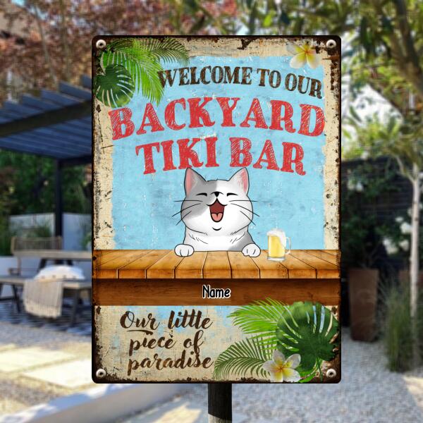 Pawzity Metal Backyard Tiki Bar Signs, Gifts For Cat Lovers, Our Little Piece of Paradise Welcome Signs