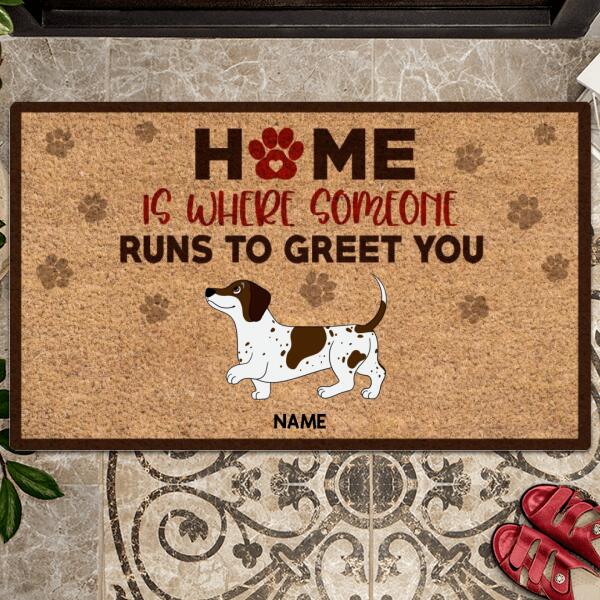 Pawzity Personalized Doormat, Gifts For Dachshund Lovers, Home Is Where Someone Runs To Greet You Outdoor Door Mat