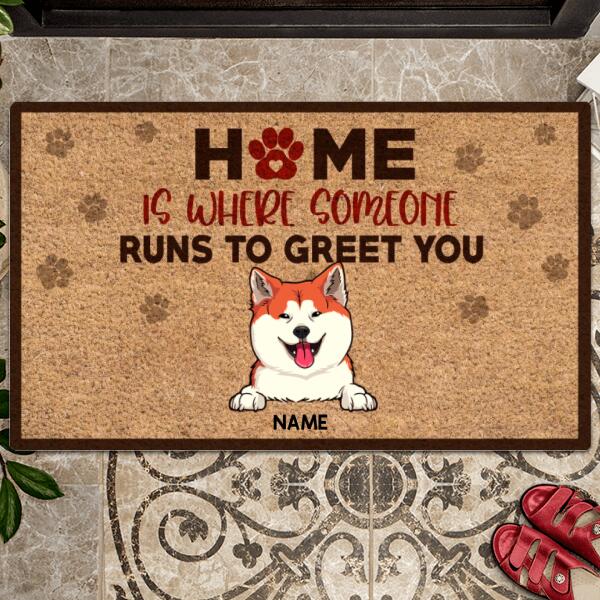 Pawzity Personalized Doormat, Gifts For Dog Lovers, Home Is Where Someone Runs To Greet You Outdoor Door Mat