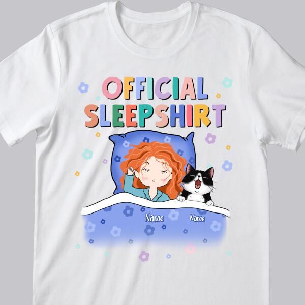 Official Sleep Shirt, Cute Girl With Her Cat, Cat Mom Gift, Personalized Cat Lover T-shirt