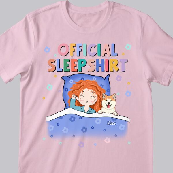 Official Sleep Shirt, Cute Girl With Her Dog, Dog Mom Gift, Personalized Dog Lover T-shirt