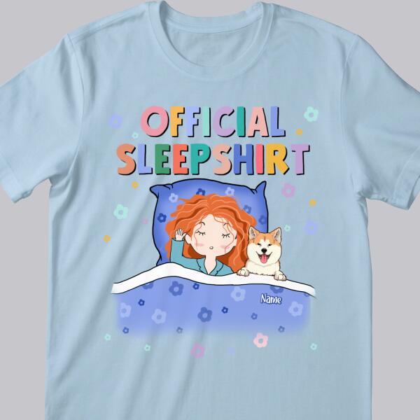 Official Sleep Shirt, Cute Girl With Her Dog, Dog Mom Gift, Personalized Dog Lover T-shirt