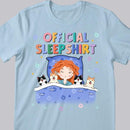 Official Sleep Shirt, Cute Girl With Her Dog & Cat, Dog & Cat Mom Gift, Personalized Dog & Cat Lover T-shirt