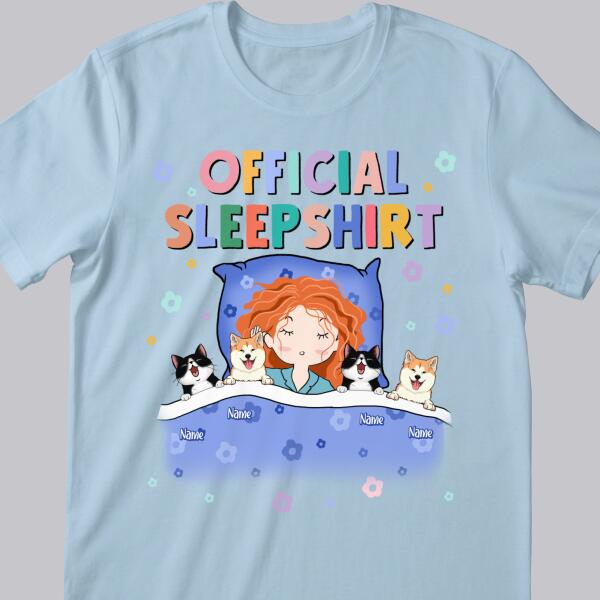 Official Sleep Shirt, Cute Girl With Her Dog & Cat, Dog & Cat Mom Gift, Personalized Dog & Cat Lover T-shirt