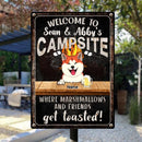 Pawzity Metal Camping Signs, Gifts For Dog Lovers, Welcome To Our Campsite Where Marshmallows And Friends Get Toasted