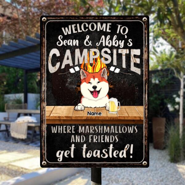 Pawzity Metal Camping Signs, Gifts For Dog Lovers, Welcome To Our Campsite Where Marshmallows And Friends Get Toasted