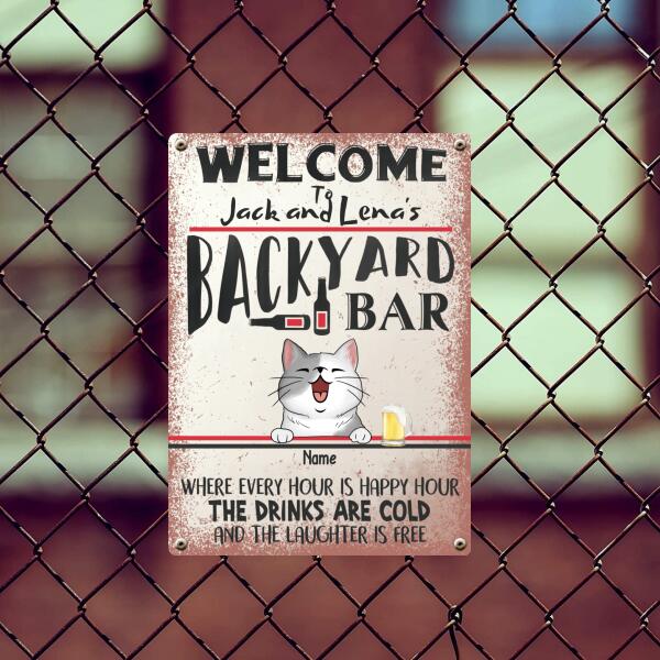 Pawzity Metal Backyard Bar Signs, Gifts For Cat Lovers, Where Every Hour Is Happy Hour Welcome Signs