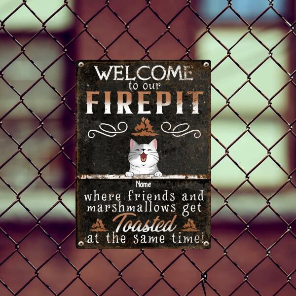 Pawzity Metal Camping Signs, Gifts For Cat Lovers, Welcome To Our Firepit Where Friends And Marshmallows Get Toasted