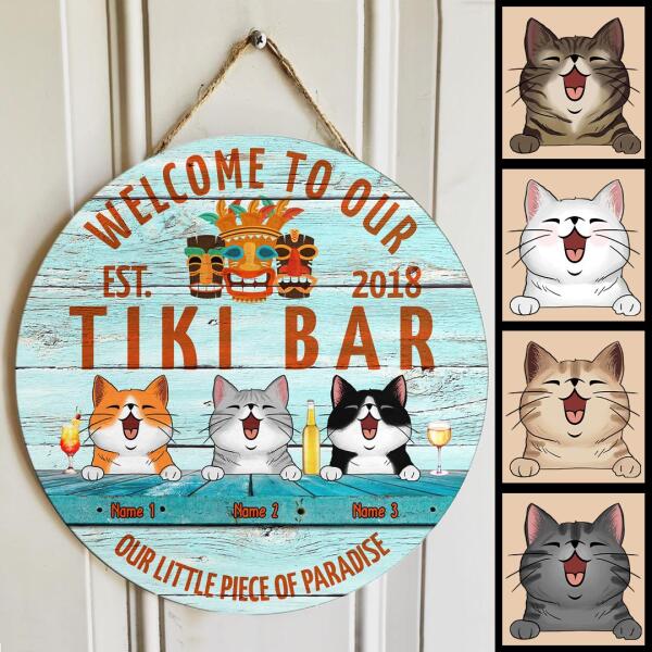 Pawzity Tiki Bar Sign, Gifts For Cat Lovers, Welcome To Our Tiki Bar Our Little Piece Of Paradise Custom Wooden Signs , Cat Mom Gifts