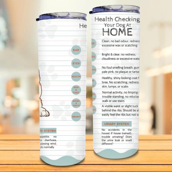 Health Checking Your Dogs At Home, Dog Pawprints With While & Blue Pastel Background, Personalized Dog Lovers Tumbler
