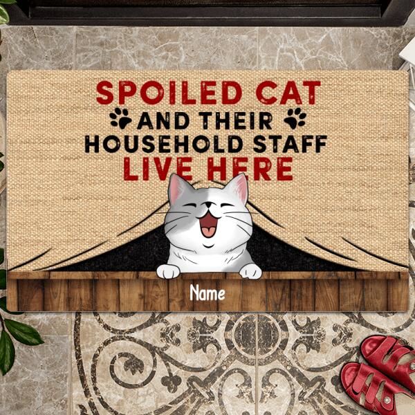 Pawzity Custom Doormat, Gifts For Cat Lovers, Spoiled Cats And Their HouseHold Staff Live Here Front Door Mat