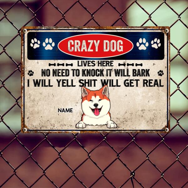 Pawzity Warning Metal Yard Sign, Gifts For Dog Lovers, Crazy Dogs Live Here No Need To Knock They Will Bark