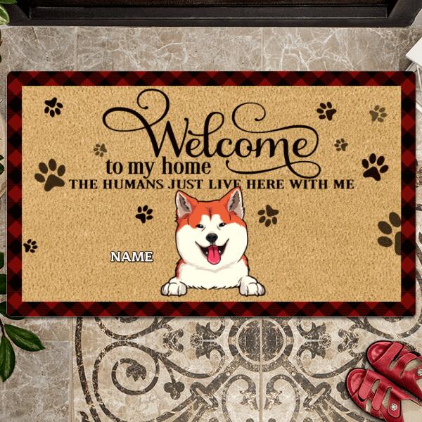 Pawzity Welcome To Our Home Personalized Doormat, Gifts For Dog Lovers, Buffalo Plaid Front Door Mat