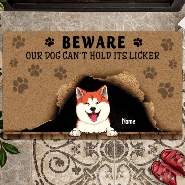 Pawzity Custom Doormat, Gifts For Dog Lovers, Beware Our Dogs Can't Hold Their Licker Naughty Dog Front Door Mat