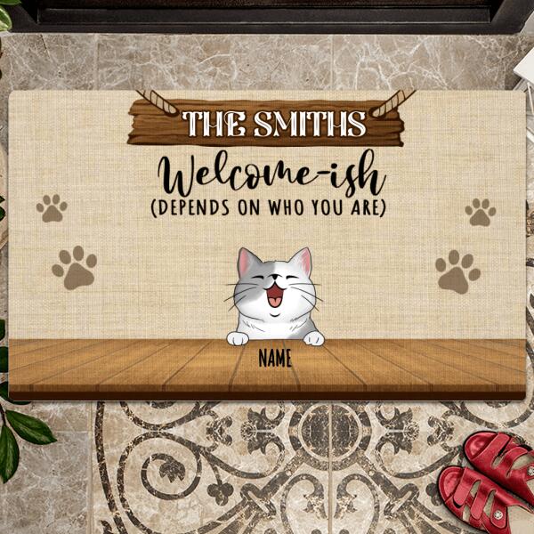 Pawzity Welcome-ish Custom Doormat, Gifts For Cat Lovers, Depends On Who You Are Outdoor Door Mat