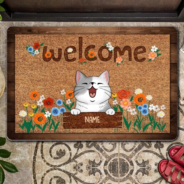 Pawzity Outdoor Door Mat, Gifts For Dog Lovers, Welcome Dogs With Flowers Personalized Doormat
