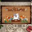 Pawzity Outdoor Door Mat, Gifts For Dog Lovers, Welcome Dogs With Flowers Personalized Doormat