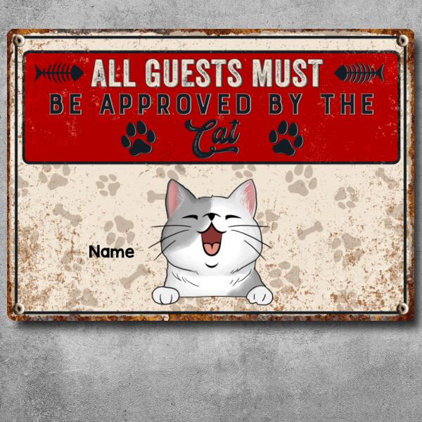 Pawzity Warning Metal Yard Sign, Gifts For Cat Lovers, All Guests Must Be Approved By The Cats Funny Warning Sign