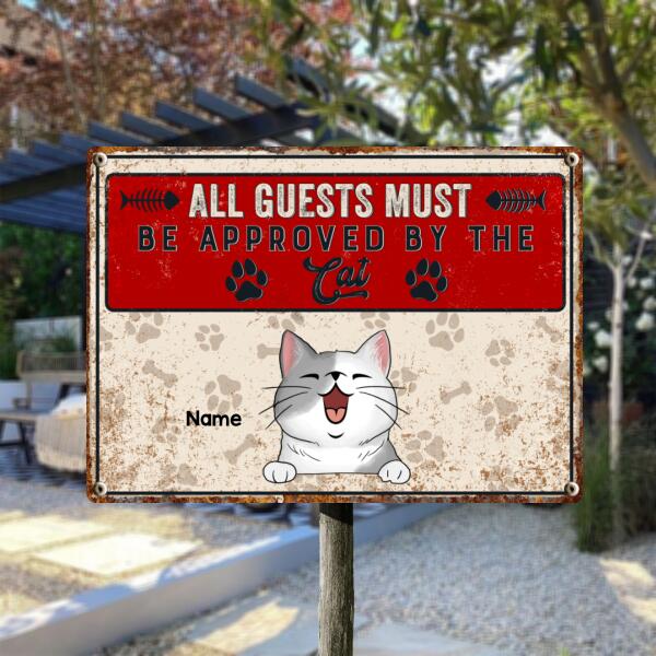 Pawzity Warning Metal Yard Sign, Gifts For Cat Lovers, All Guests Must Be Approved By The Cats Funny Warning Sign