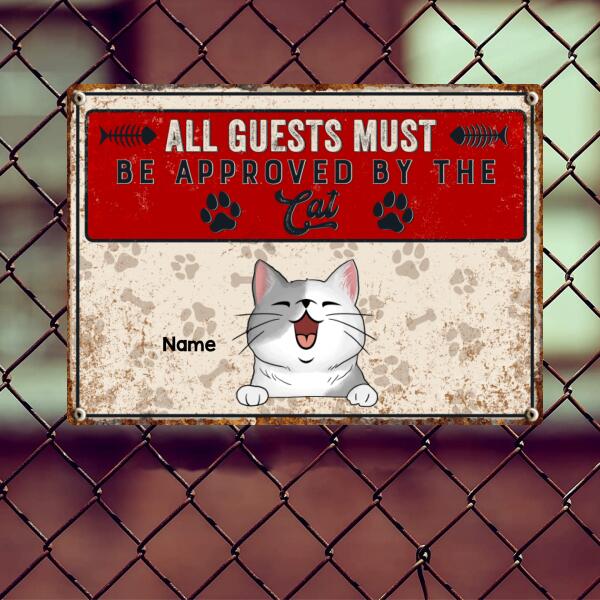 Pawzity Warning Metal Yard Sign, Gifts For Cat Lovers, All Guests Must Be Approved By The Cats Funny Warning Sign