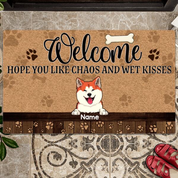 Pawzity Outdoor Door Mat, Gifts For Dog Lovers, Welcome Hope You Like Chaos And Wet Kisses Custom Doormat