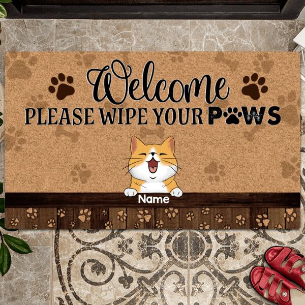 Pawzity Outdoor Door Mat, Gifts For Cat Lovers, Welcome Please Wipe Your Paws Personalized Doormat