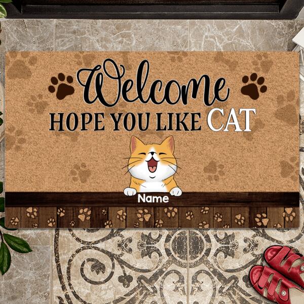 Pawzity Front Door Mat, Gifts For Cat Lovers, Welcome Hope You Like Cats Personalized Doormat