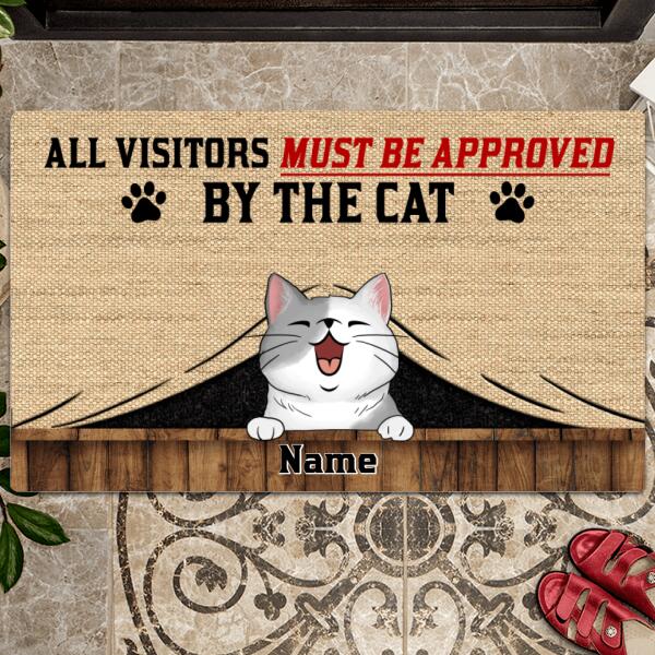 Pawzity Outdoor Door Mat, Gifts For Cat Lovers, All Guests Must Be Approved By The Cats Personalized Doormat