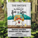 Campsite Bar & Grill Proudly Serving Whatever You Brought, Yellow Truck Camper, Personalized Dog & Cat Garden Flag