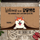 Pawzity Welcome To Our Home Welcome Mat, Gifts For Pet Lovers, Pet Peeking From Curtain Personalized Doormat