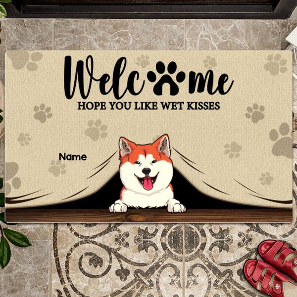 Pawzity Outdoor Door Mat, Gifts For Dog Lovers, Welcome Hope You Like Wet Kisses Personalized Doormat