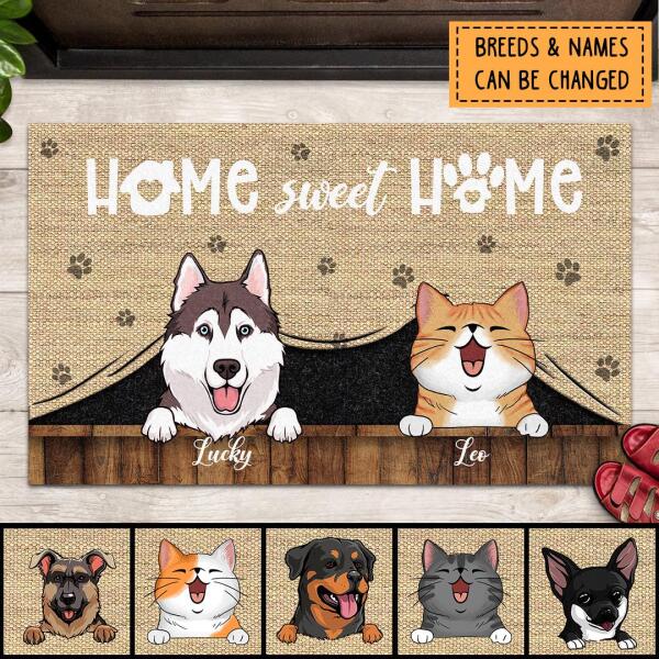 Pawzity Personalized Doormat, Gifts For Pet Lovers, Home Sweet Home Pet Peeking From Curtain Front Door Mat