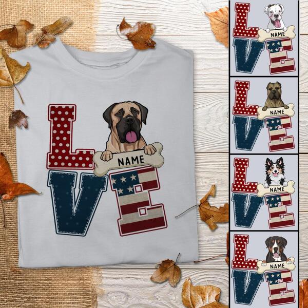 Love American Shirt, Dog Portrait T-Shirt, Gift For Dog Lovers, Personalized Dog Breed T-shirt