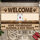 Pawzity Personalized Doormat, Gifts For Dog Lovers, Welcome Hope You Brought Alcohol & Dog Treats Front Doormat